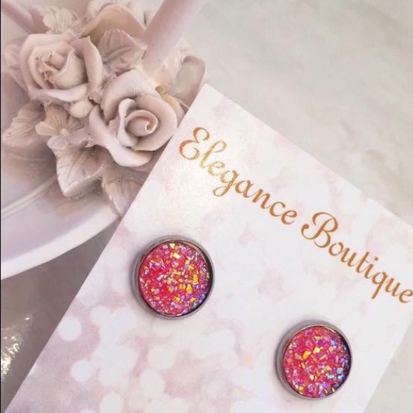 The Beautiful “Diana Rosa” Druzy Stud Earrings - Picture 2 of 2